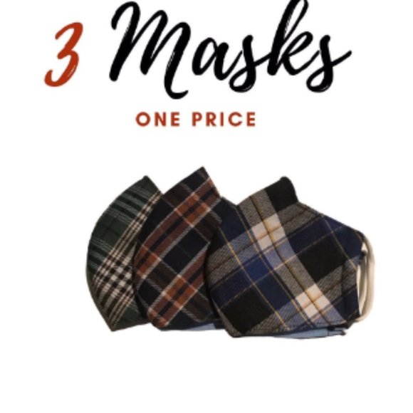 3 Pack Men's Cotton Plaid Face Masks - Picture 1 of 6
